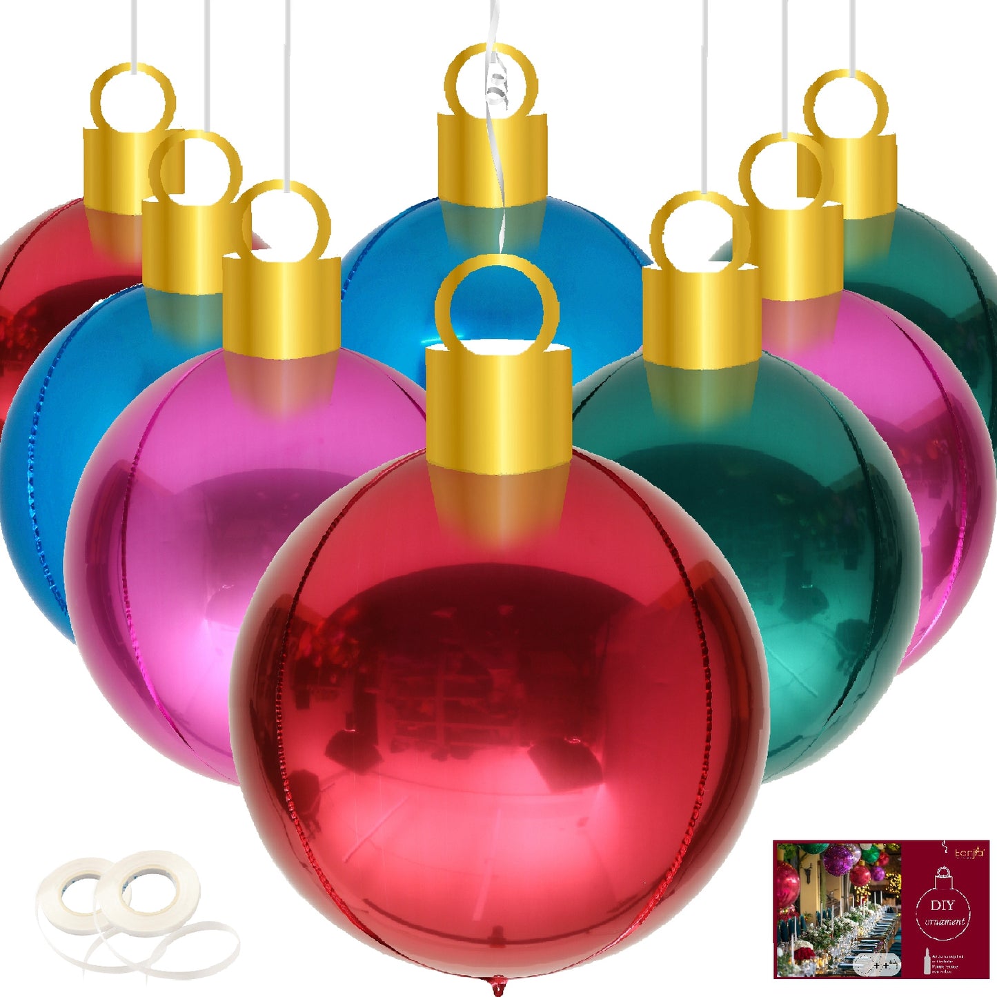 XL Christmas Balloon Ornaments 8Count 40x58cm DIY Oversize Inflatable Christmas Hanging Ornaments for Indoor Window Display Xmas Tree Decoration Christmas Bauble