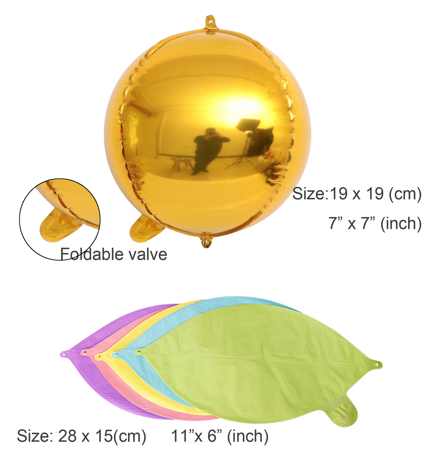 Eanjia Hangable 4D Orbz Foil Balloons 7" 14" 16" 22“ Gold