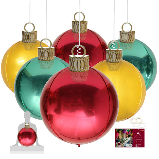 Eanjia XXL 30inch Christmas Ornaments 6 Count 76cm x 50cm Foil Balloon Christmas Bauble - Inflatable Balloon Ball Hanging Ornaments for Holiday Indoor Window Display Xmas Tree Decoration （Color)