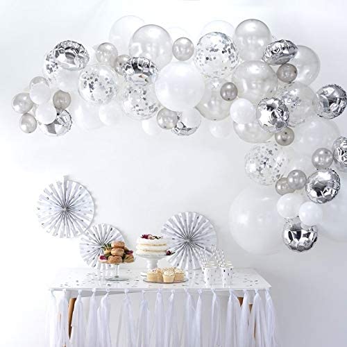 DIY Silver Balloons Garland Kit 70pcs Latex Balloons Silver Confetti Balloons Silver Foil Balloons Combination Arch Garland Banner for Birthday Wedding Party Photo Booth Backdrop Venue Decor (Silver)