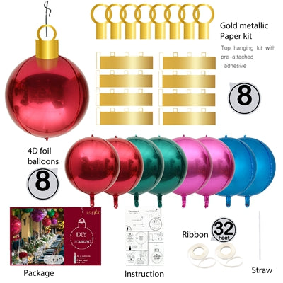 XL Christmas Balloon Ornaments 8Count 40x58cm DIY Oversize Inflatable Christmas Hanging Ornaments for Indoor Window Display Xmas Tree Decoration Christmas Bauble