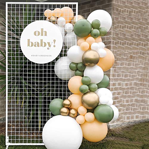 Eanjia DIY Avocado Green Balloon Garland Kit Olive Green Balloon Arch Kit-107pcs Sage Green Blush White and Metallic Chrome Gold Balloons for 1st Birthday Baby/Bridal Shower OH Baby Party Decoration