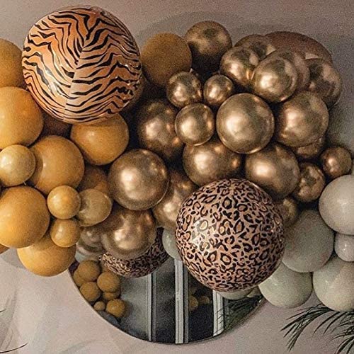 Eanjia Tiger Balloon Hangable 4 Count 16" Safari Print Balloons 4D Round Foil Balloons for Baby shower Photo Shower Birthday Party Supplies Wedding Balloon Arch Kit Tiger Balloon Garland Kit Zoo Decorations