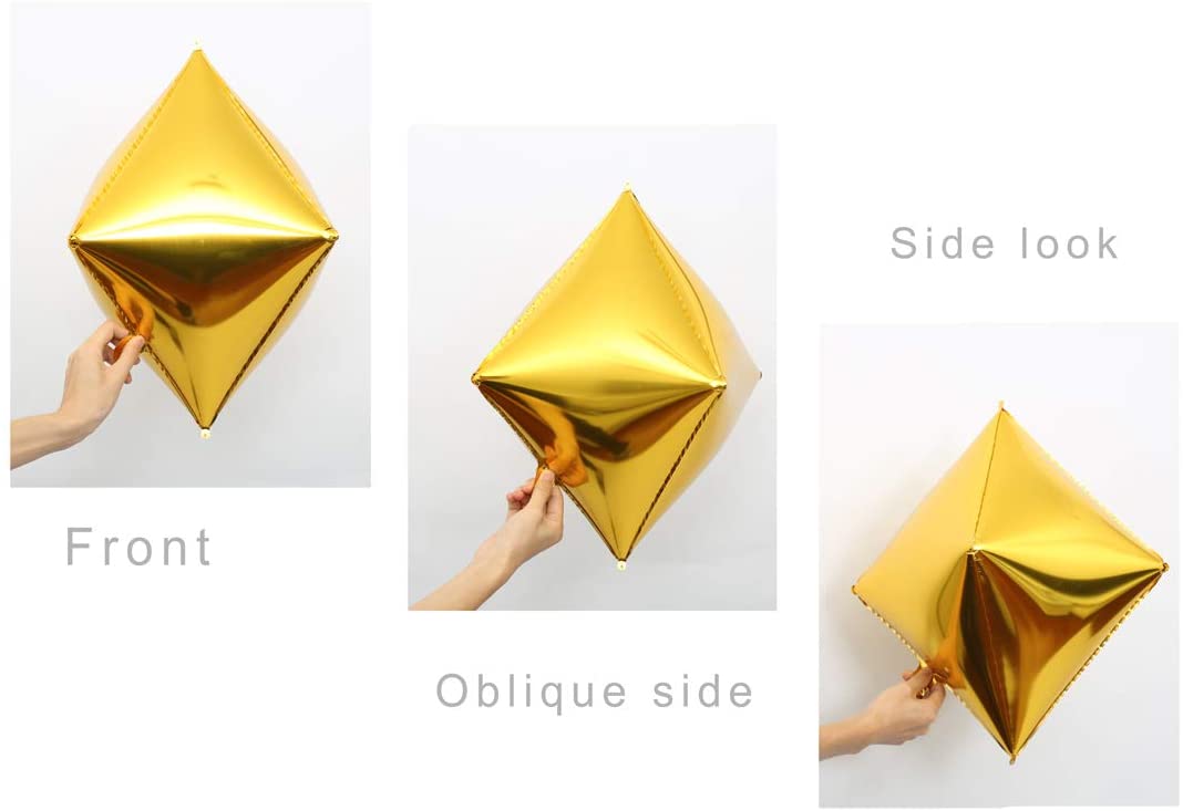 Eanjia 4D Gold Polyhedron Rhombus Foil Balloons 4count