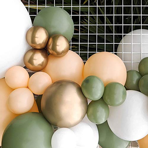 Eanjia DIY Avocado Green Balloon Garland Kit Olive Green Balloon Arch Kit-107pcs Sage Green Blush White and Metallic Chrome Gold Balloons for 1st Birthday Baby/Bridal Shower OH Baby Party Decoration