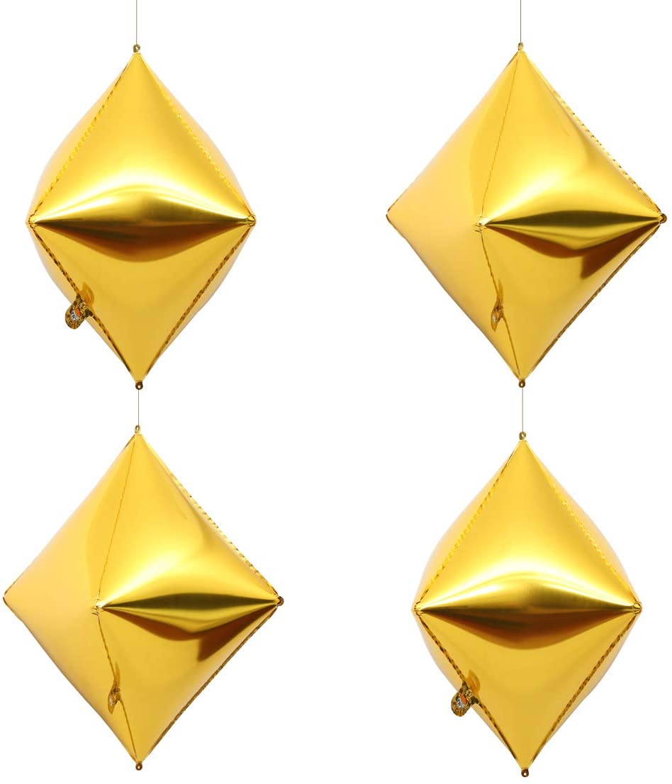 Eanjia 4D Gold Polyhedron Rhombus Foil Balloons 4count