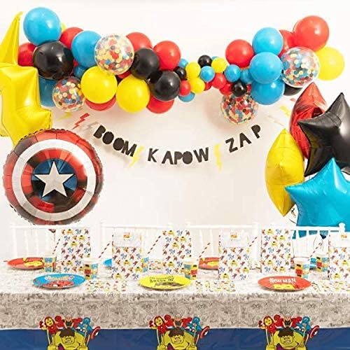 Eanjia DIY Balloon Garland Kit Super Hero Theme Balloon Party Supplies Red,Blue,Black,Yellow Latex Balloons Arch Kit (Super Hero)