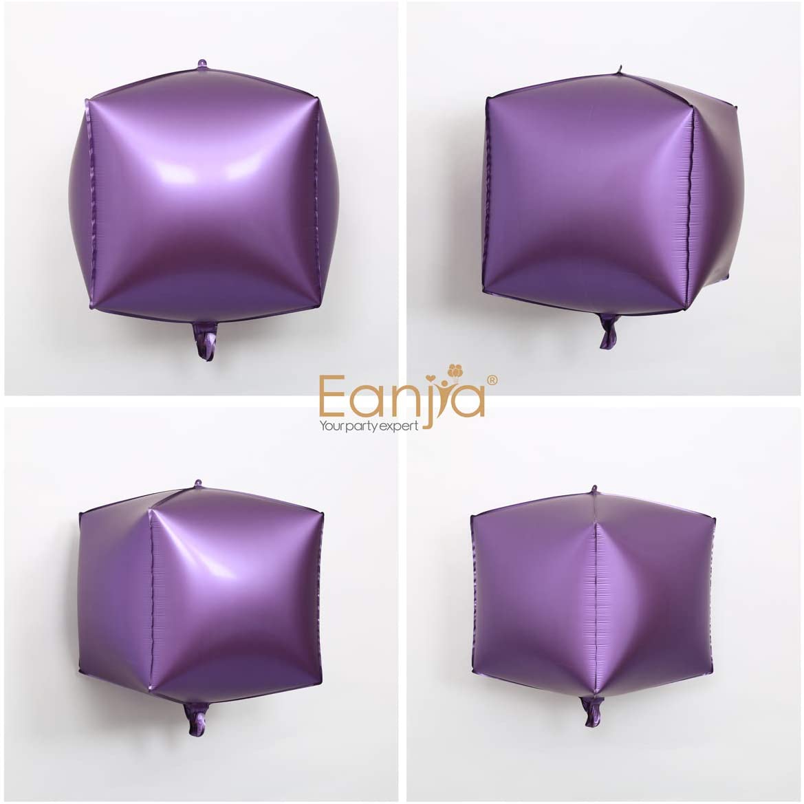 Eanjia Chrome Matte Purple Foil Cube Balloons 4count 4D Foil Balloons 15" Hangable Metallic Purple Square Shaped Aluminum Mylar Balloon for DIY Gift Box Birthday Baby Shower Decoration Garland Kit Decor