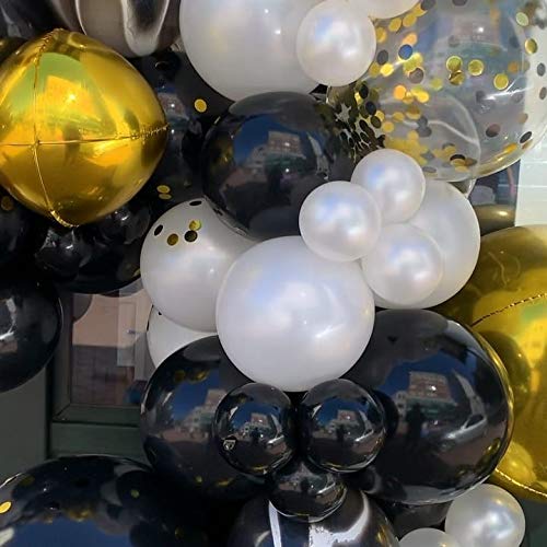 Eanjia Gold and Black Balloons Garland Kit 5"-18" Agate Balloons Confetti Balloons Gold Orb Balloons Arch for Birthday Masquerade Gasby Party Decor (Black & Gold)