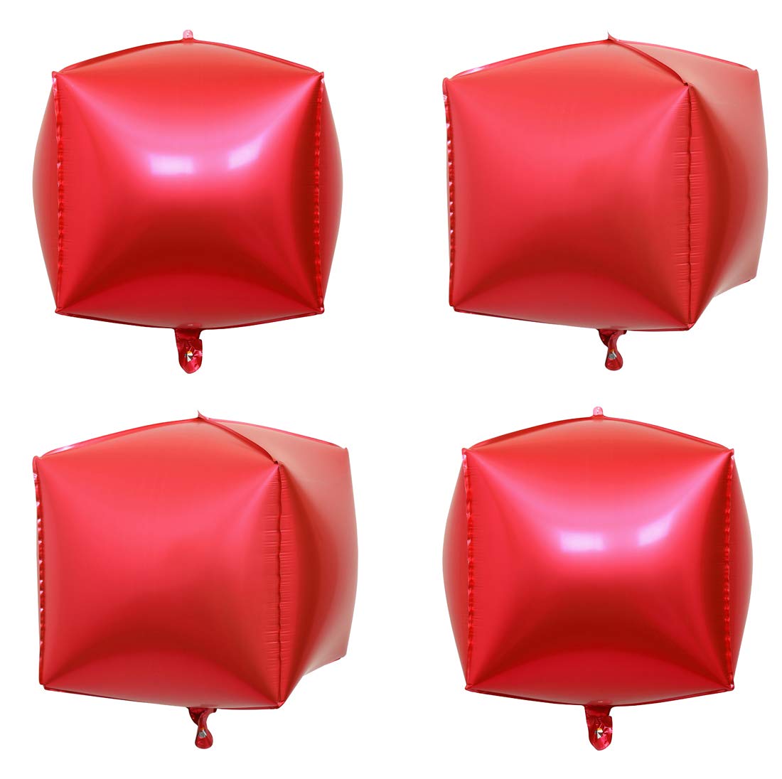 Eanjia Chrome Matte Red Foil Cube Balloons 4count 4D Foil Balloons 15" Hangable Square Shaped Aluminum Mylar Balloon for Birthday, Wedding, DIY Gift Box, Christmas Party Decor Supplies(Red)