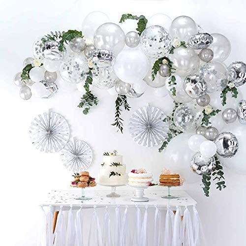 DIY Silver Balloons Garland Kit 70pcs Latex Balloons Silver Confetti Balloons Silver Foil Balloons Combination Arch Garland Banner for Birthday Wedding Party Photo Booth Backdrop Venue Decor (Silver)