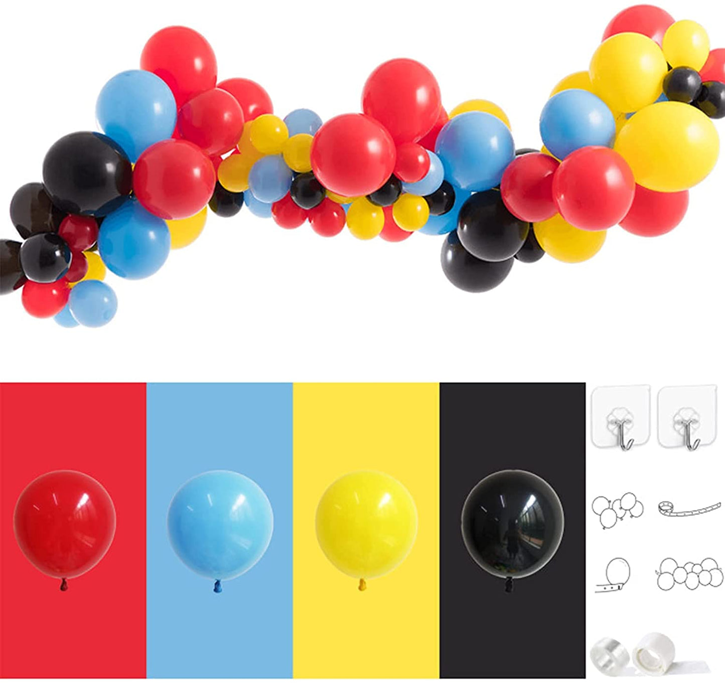 Eanjia DIY Balloon Garland Kit Super Hero Theme Balloon Party Supplies Red,Blue,Black,Yellow Latex Balloons Arch Kit (Super Hero)