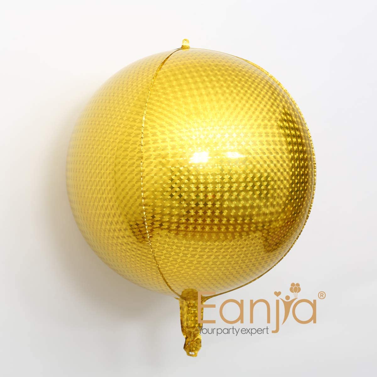 Eanjia 16" Orb Foil Balloons 4pcs Hangable Holographic Laser Steel Ball Pattern 4D Large Round Sphere Aluminum Foil Balloon Metallic Balloon Birthday Party Wedding Baby Shower Decor (Gold & Silver)