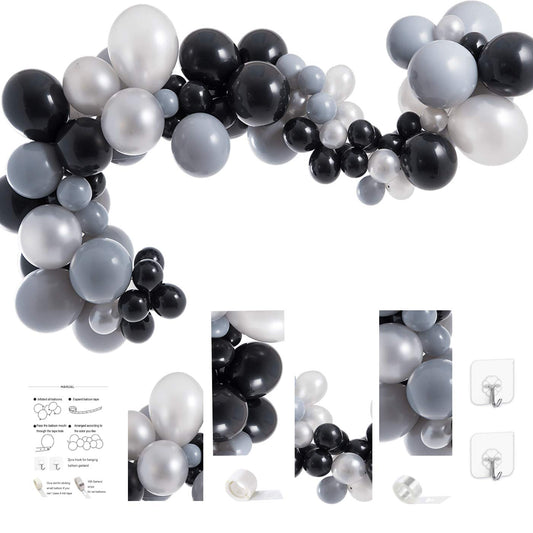 Eanjia DIY Balloon Garland Kit Black 5" 10" Silver Gray Black Matte Pearl Balloons for Men Boy Birhtday Party Decoration Garland Tape ,Glue Dot,Hooks Kit for DIY (Black & Gray)