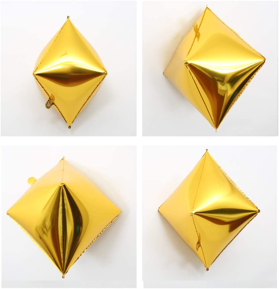 Eanjia 4D Gold Polyhedron Rhombus Foil Balloons 4count Hangable Gold Diamond Cube Mylar Balloons Graduation Balloons for Birthday Wedding Baby Shower Birthday Celebration Party Supplies Garland Decor