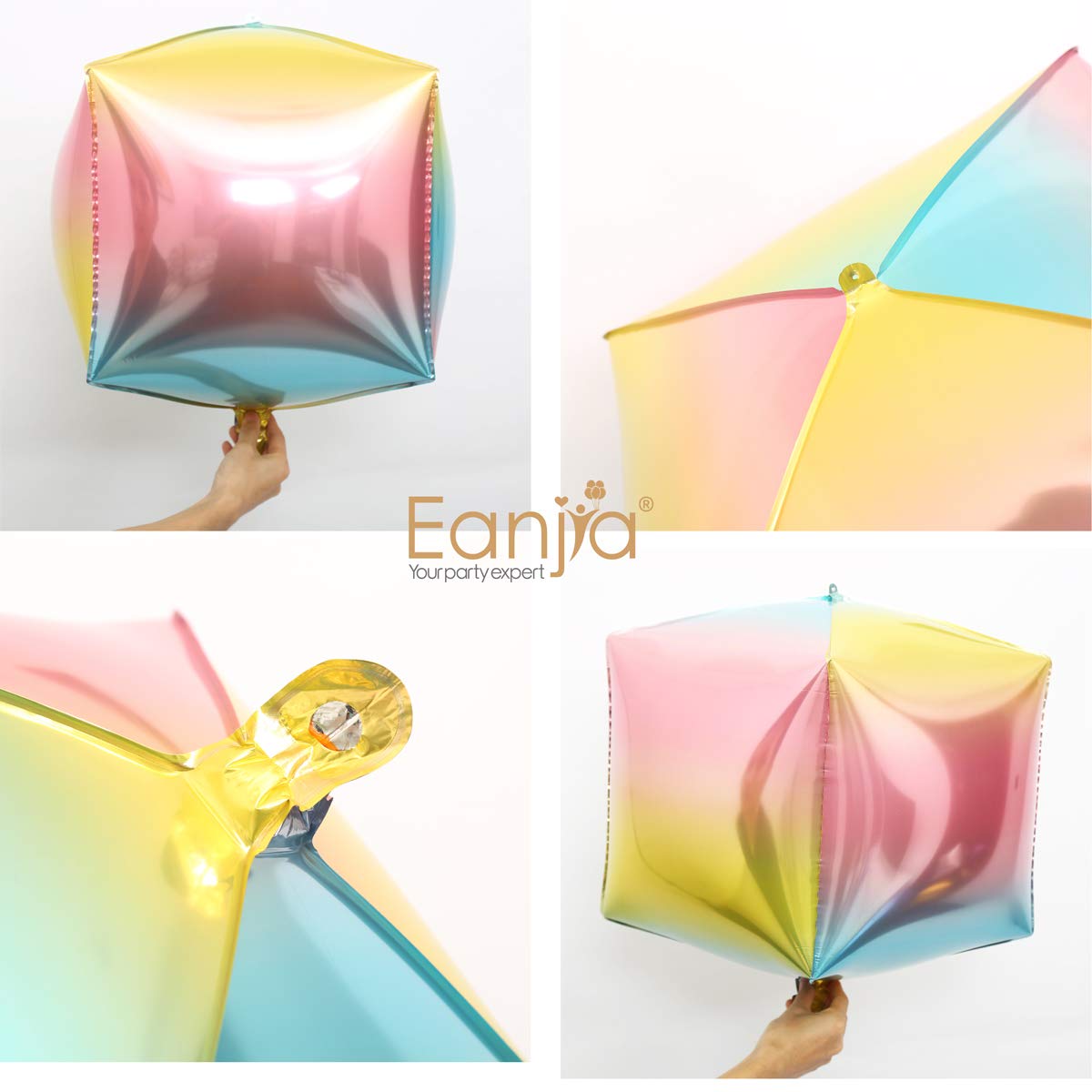 Eanjia Hangable Gradient Color Foil Balloons 4 Count 15" 4D Large Round Helium Balloons Sphere Aluminum Mylar Balloon Mirror Metallic Balloon Birthday Party Wedding Baby Shower Decor (Cube)