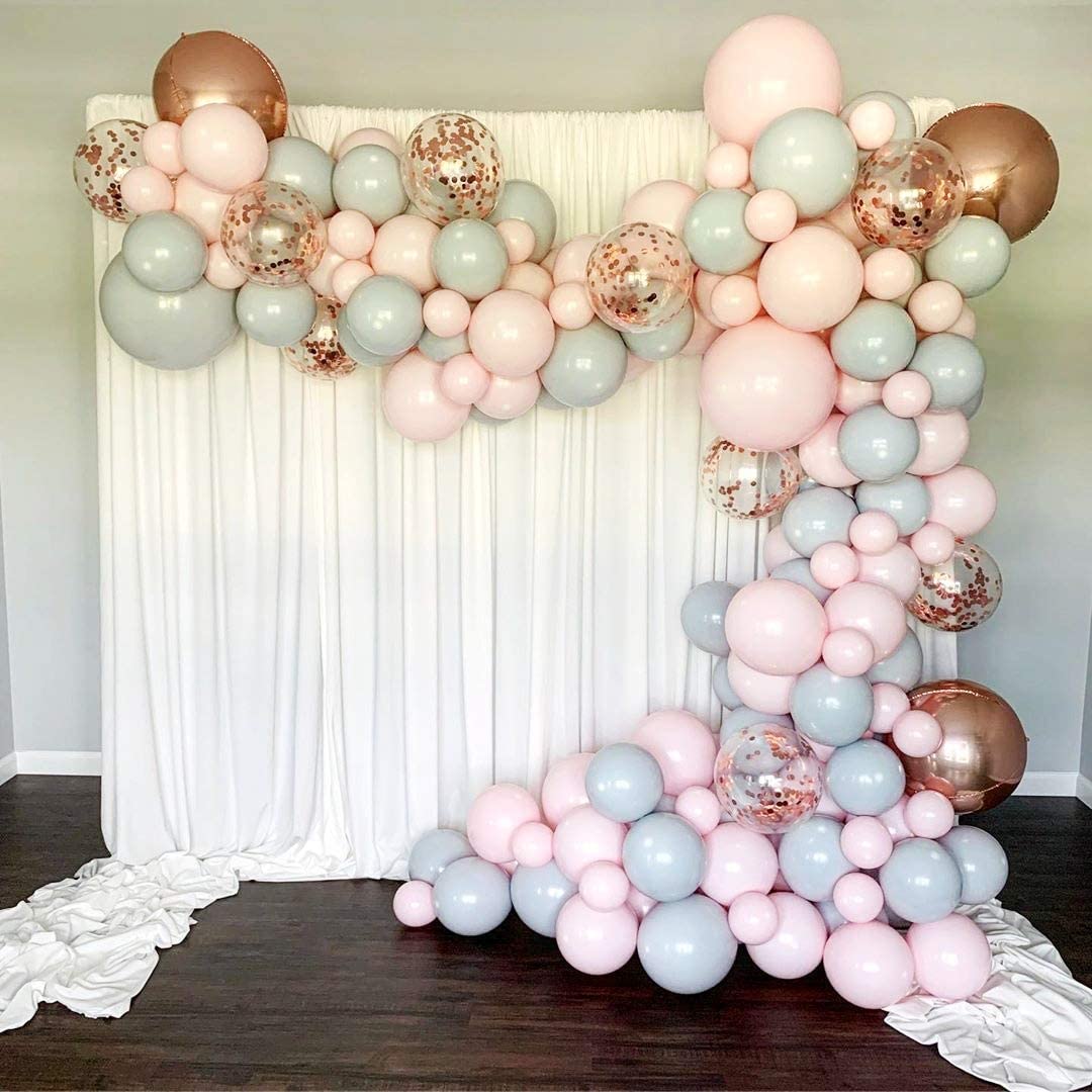 Eanjia Balloon Arch & Garland Kit Double-Stuffed 5"-18" Pastels Pink Gray Rose Gold Confetti Balloons Bulk 16ft for Wedding Baby Shower Birthday Party Shop Decoration (Pink)