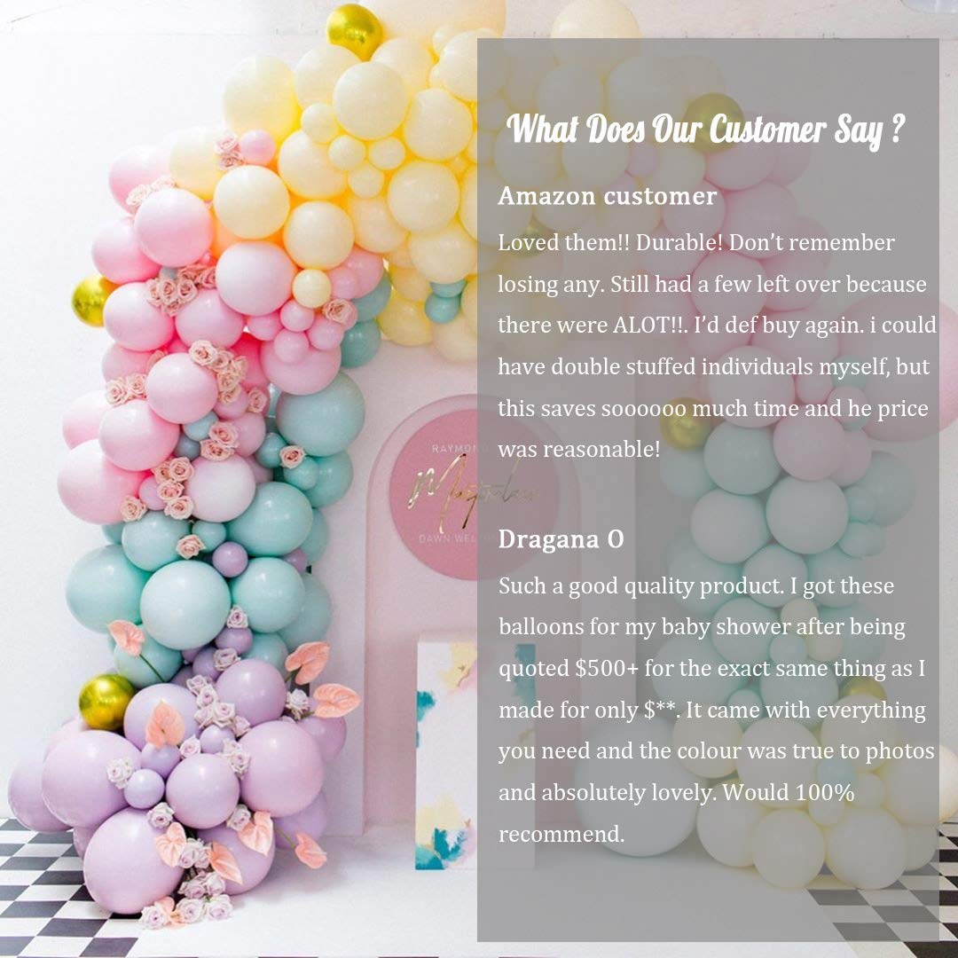 Eanjia Luxury Macaron Balloon Garland Kit Double-Stuffed 5" 10" 24" Pastel Pink,Green,Yellow,Purple Latex balloons 4D Gold foil Balloons for Wedding Baby Shower Birthday Party Backdrop Venue (Macaron)