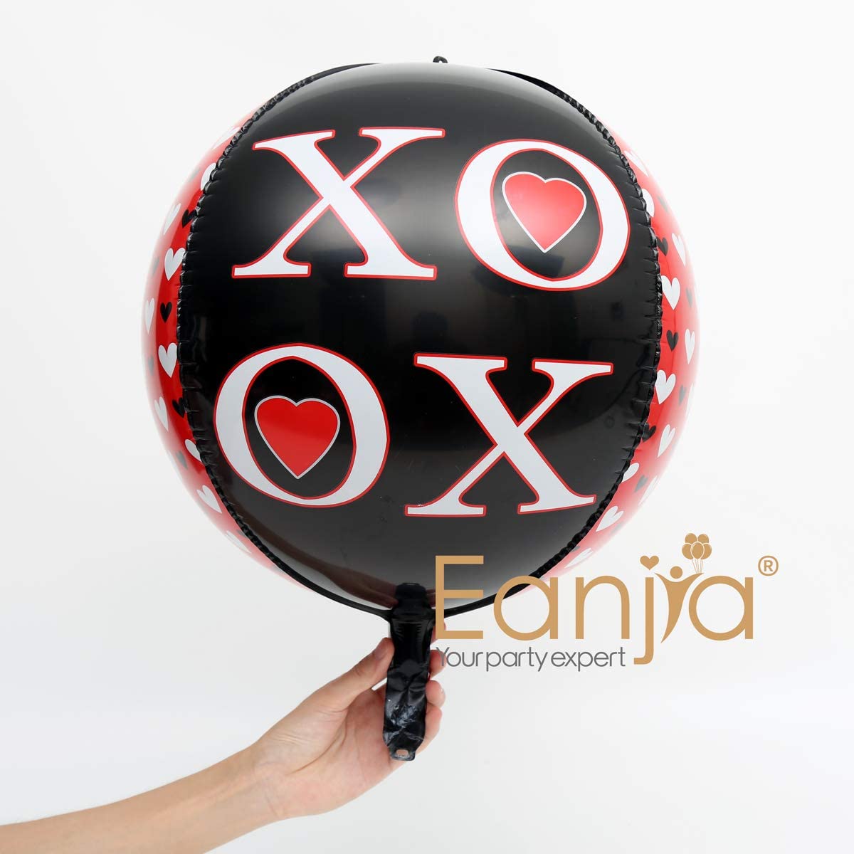 Eanjia 16" XOXO Letter Orb Foil Balloons Large Sphere Helium Balloons Heart Print Aluminum Mylar Balloon | Engagement Bachelorette Party Decorations, Bridal Shower (XOXO -Round)