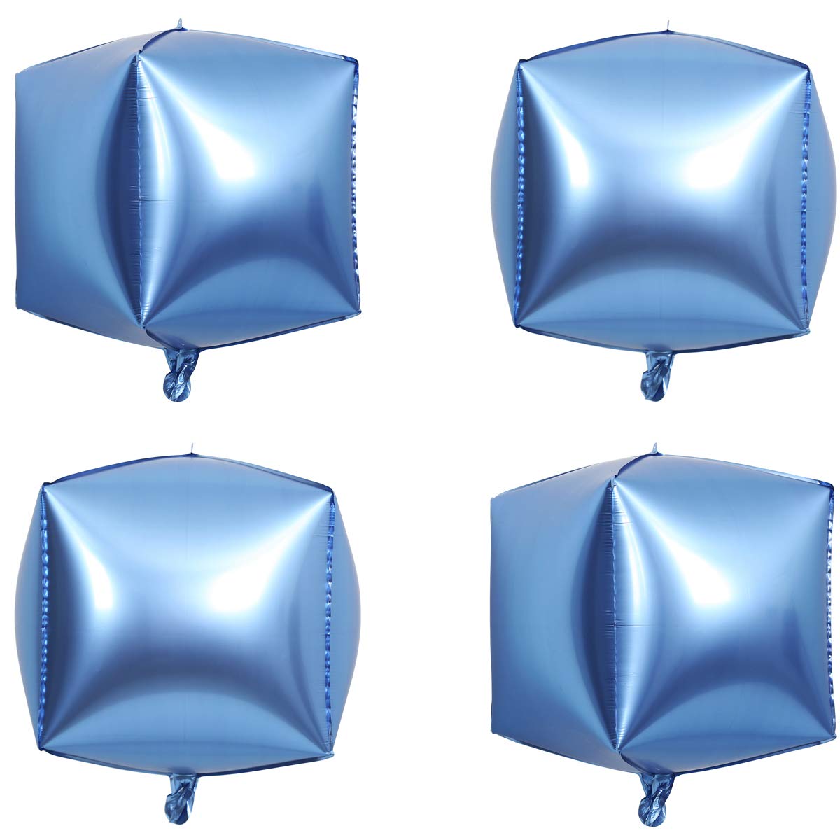 Eanjia Chrome Matte Blue Foil Cube Balloons 4count 4D Foil Balloons 15" Hangable Square Shaped Aluminum Mylar Balloon for DIY Gift Box Birthday, Blue Theme Wedding,Futuristic Party Decoration (Blue)