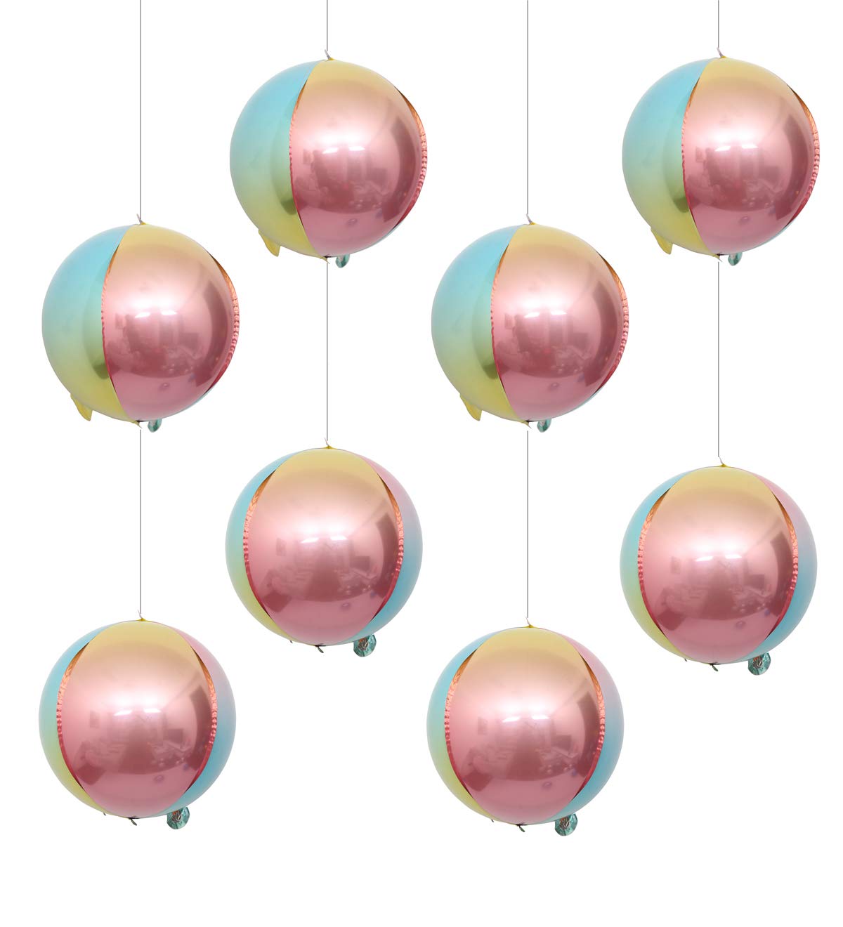 Eanjia 4D Orb Foil Balloons Hangable Sphere Foil Balloons Gradient Color 8 Count 7" Mini Round Helium 4D Aluminum Foil Balloon Mylar Balloon for Birthday Party Decoration Wedding Babyshower Marriage Decor Supplies