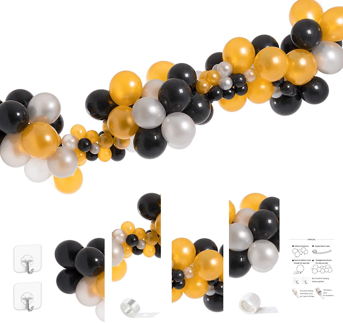 Eanjia DIY Balloon Garland Kit Classic Black Gold Silver Balloon Garland Kit Graduation Balloons for Anniversary 21st 30th 40th 50th Birhtday Party Decoration Backdrop (Black & Gold)