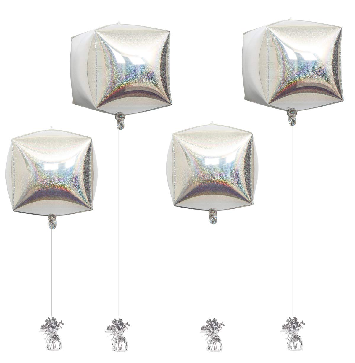 Eanjia Silver Holographic Laser Cube Foil Balloons 4 count 15" Hangable Square Shaped Aluminum Balloon for Wedding Decorations Birthday Party Baby Shower Engagement Party Backdrop Venue Decor