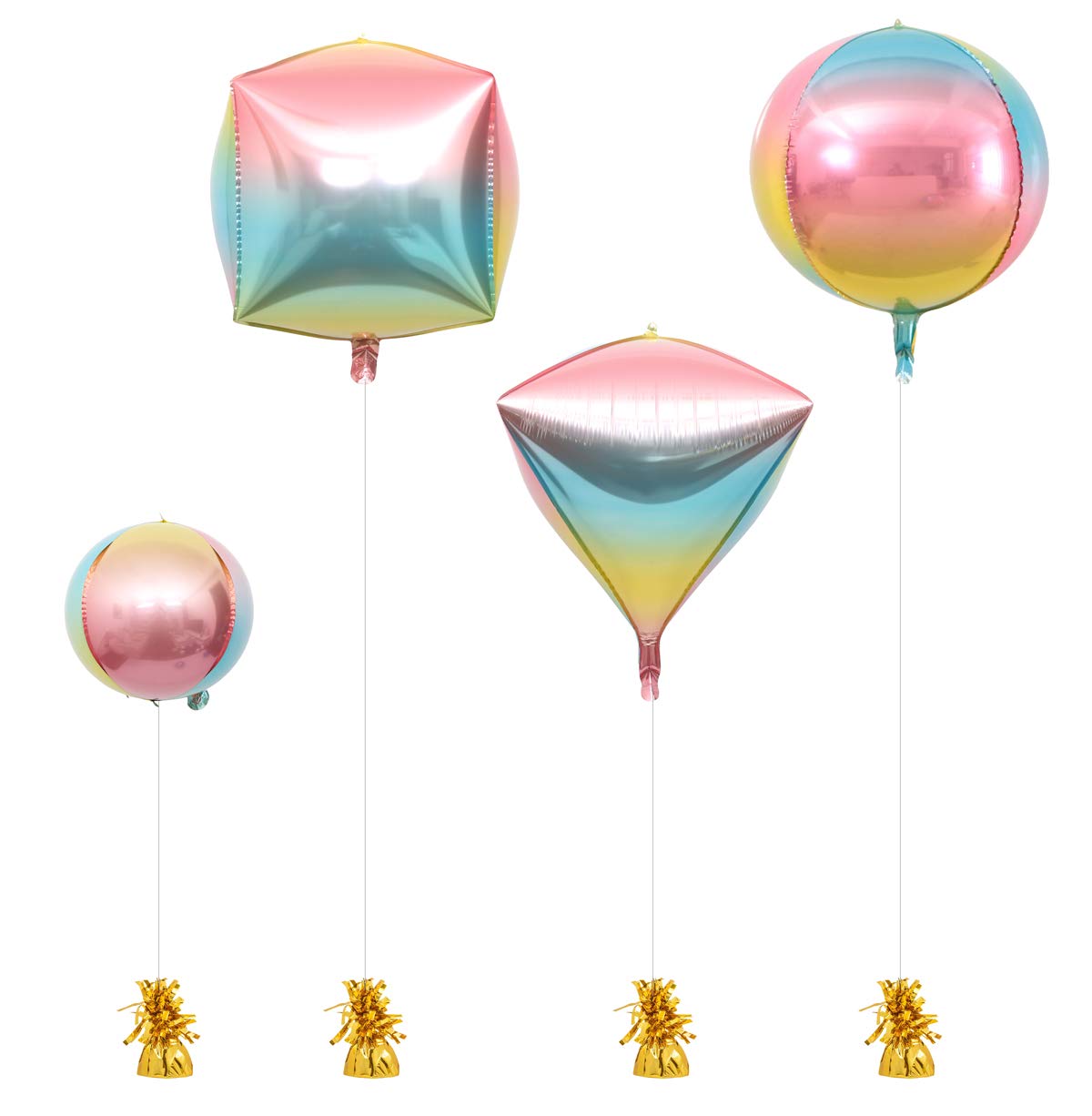 Eanjia Hangable Gradient Color Foil Balloons 4 Count 15" 4D Large Round Helium Balloons Sphere Aluminum Mylar Balloon Mirror Metallic Balloon Birthday Party Wedding Baby Shower Decor (Cube)