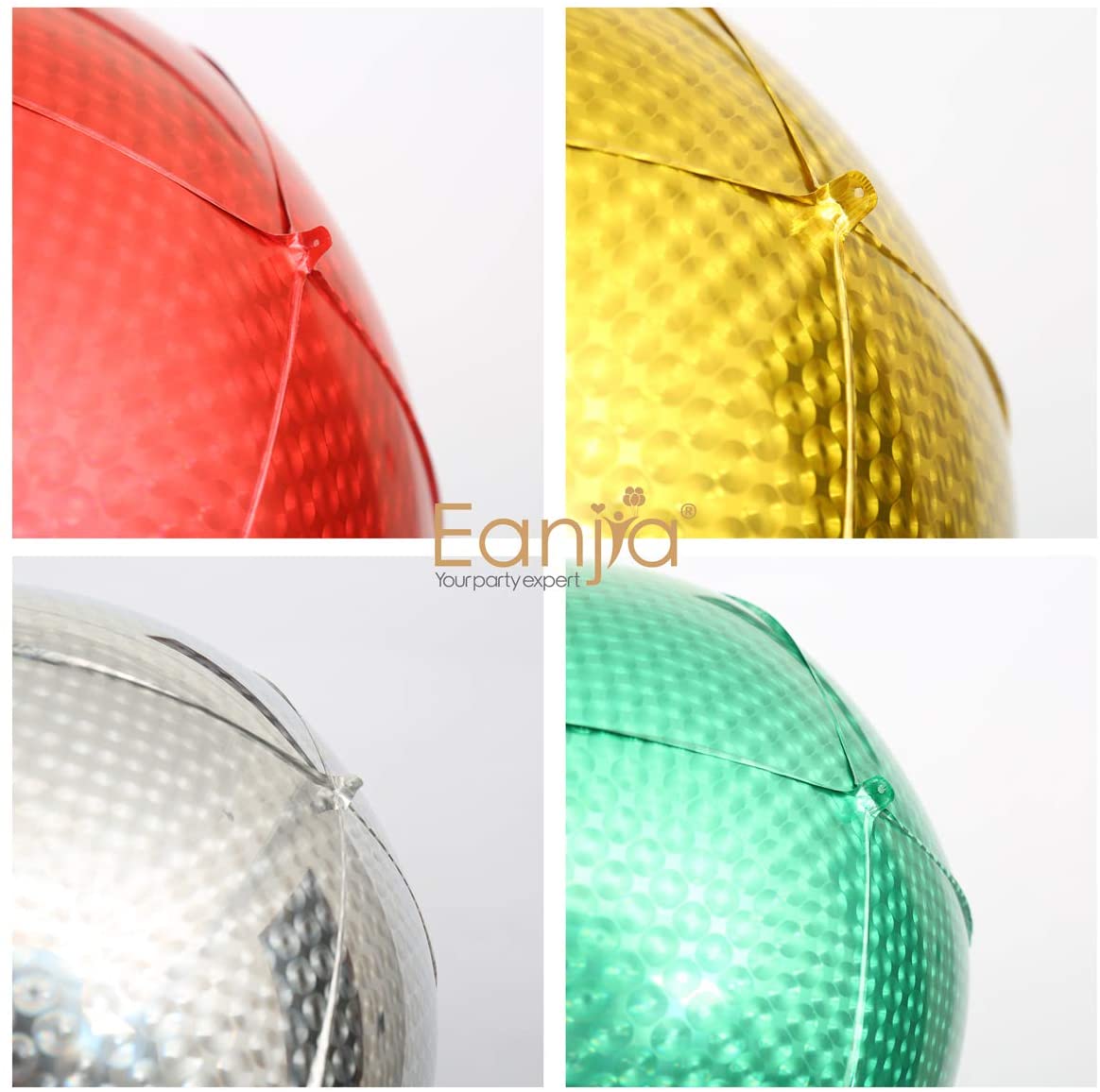 Eanjia 16" Orb Foil Balloons 4pcs Hangable Holographic Laser Steel Ball Pattern 4D Large Round Sphere Aluminum Foil Balloon Metallic Balloon Birthday Party Wedding Baby Shower Decor (Gold & Silver)