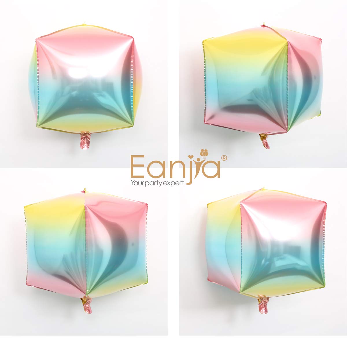 Eanjia Hangable Gradient Color Foil Balloons 4 Count 15" 4D Large Round Helium Balloons Sphere Aluminum Mylar Balloon Mirror Metallic Balloon Birthday Party Wedding Baby Shower Decor (Cube)