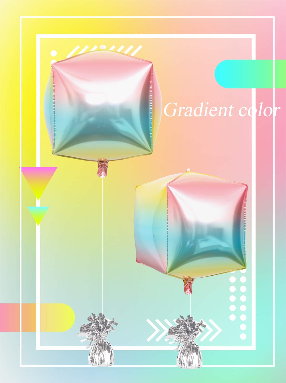 Eanjia Hangable Gradient Color Foil Balloons 4 Count 15" 4D Large Round Helium Balloons Sphere Aluminum Mylar Balloon Mirror Metallic Balloon Birthday Party Wedding Baby Shower Decor (Cube)