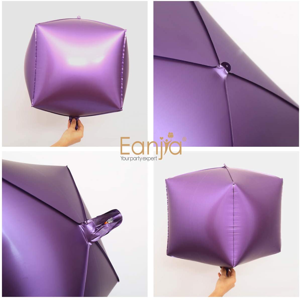 Eanjia Chrome Matte Purple Foil Cube Balloons 4count 4D Foil Balloons 15" Hangable Metallic Purple Square Shaped Aluminum Mylar Balloon for DIY Gift Box Birthday Baby Shower Decoration Garland Kit Decor