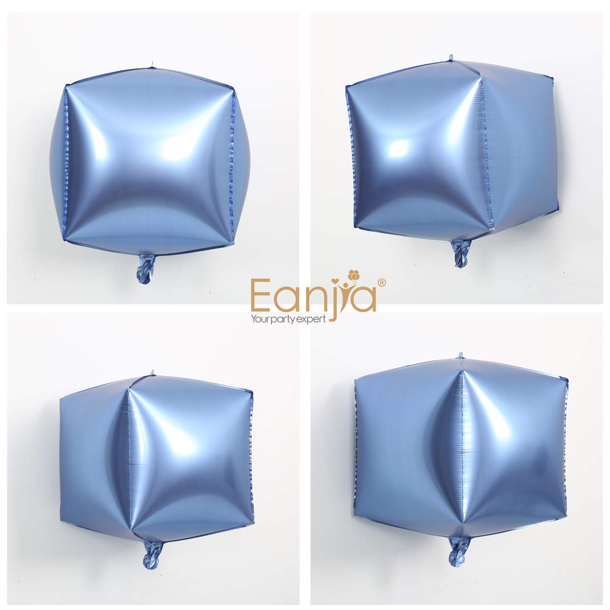 Eanjia Chrome Matte Blue Foil Cube Balloons 4count 4D Foil Balloons 15" Hangable Square Shaped Aluminum Mylar Balloon for DIY Gift Box Birthday, Blue Theme Wedding,Futuristic Party Decoration (Blue)