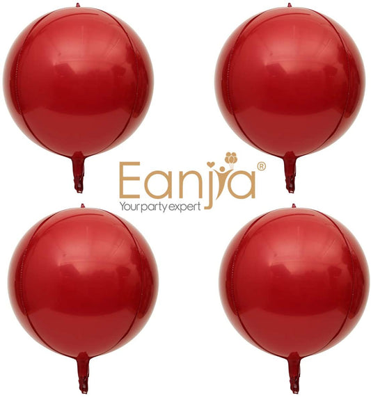 Burgundy Balloons 4count Hangable 16" Wine Red Sphere Foil Ball Balloons Matte Surface Anti-oxidation Reusable (Burgundy Matte, 16")