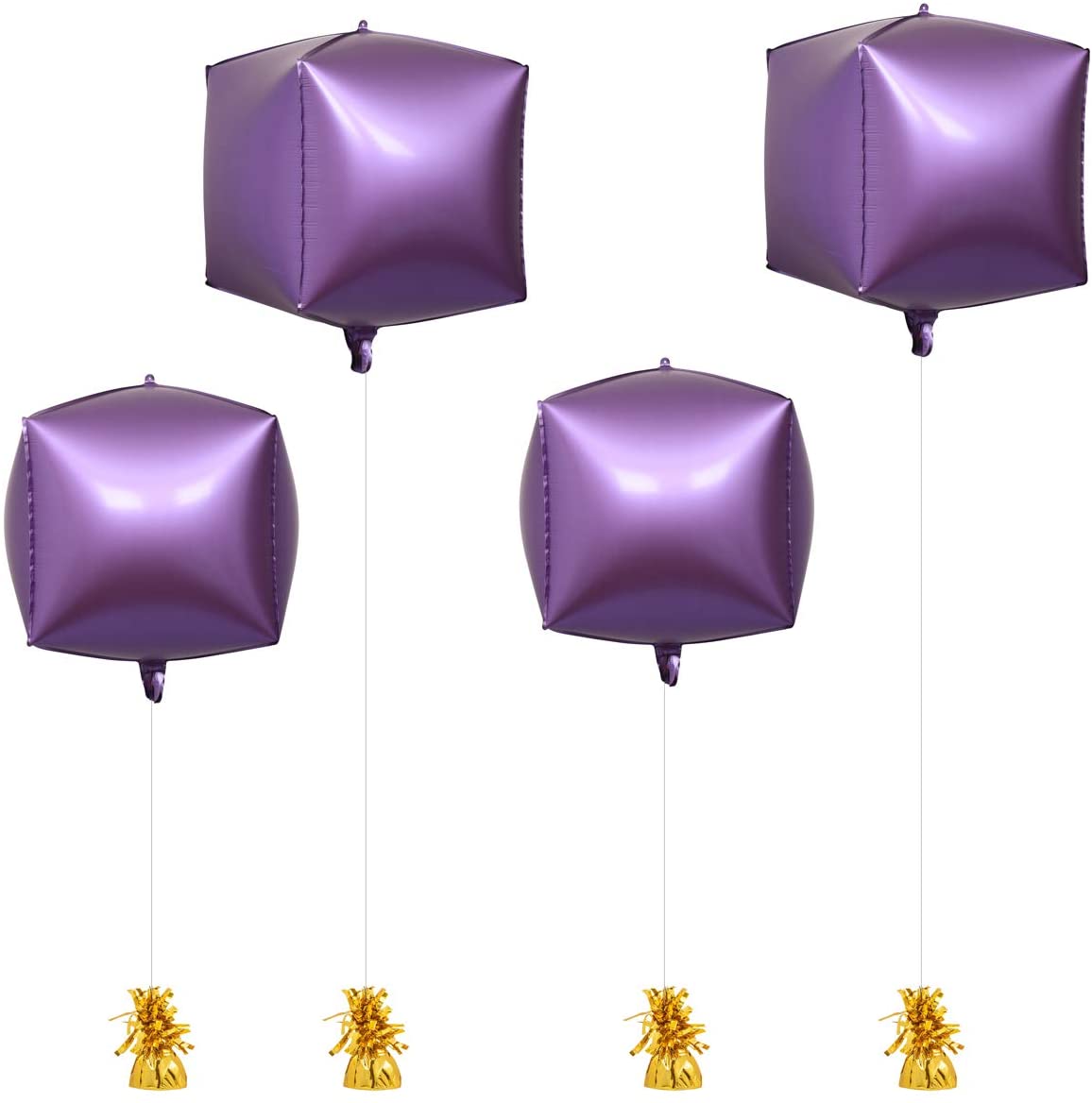 Eanjia Chrome Matte Purple Foil Cube Balloons 4count 4D Foil Balloons 15" Hangable Metallic Purple Square Shaped Aluminum Mylar Balloon for DIY Gift Box Birthday Baby Shower Decoration Garland Kit Decor