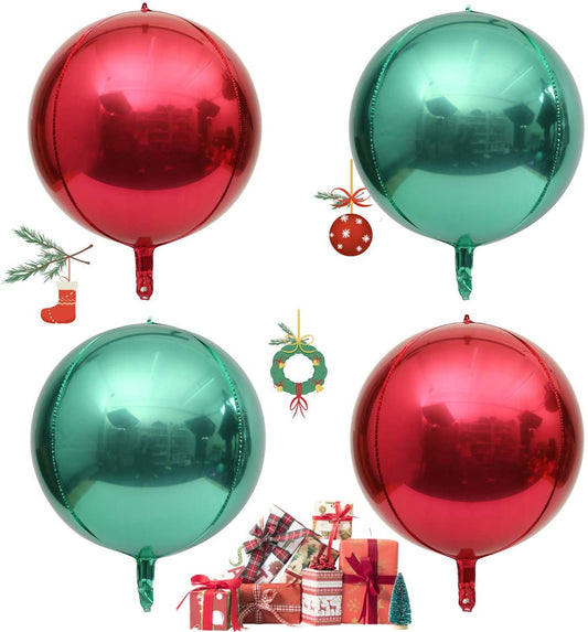 Eanjia Christmas Decr Ball Green & Red 16" Hangable Orb Foil Balloon 4D Large Round Sphere Aluminum Foil Balloon for Chritmas New Year Party Decoration (Red & Christmas Green)