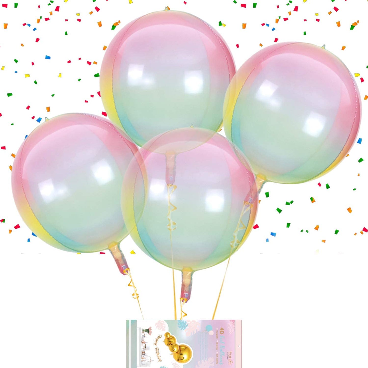 Eanjia Transparent Pastel Orb Balloons 4D Round Clear Foil Balloons Hangable Sphere Mylar Balloons for Unicorn Theme Party Decoration (Pastel Pink, 16")