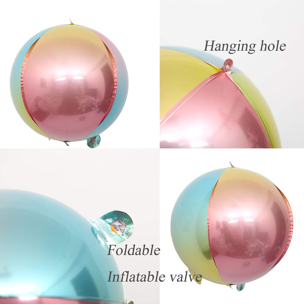 Eanjia 4D Orb Foil Balloons Hangable Sphere Foil Balloons Gradient Color 8 Count 7" Mini Round Helium 4D Aluminum Foil Balloon Mylar Balloon for Birthday Party Decoration Wedding Babyshower Marriage Decor Supplies