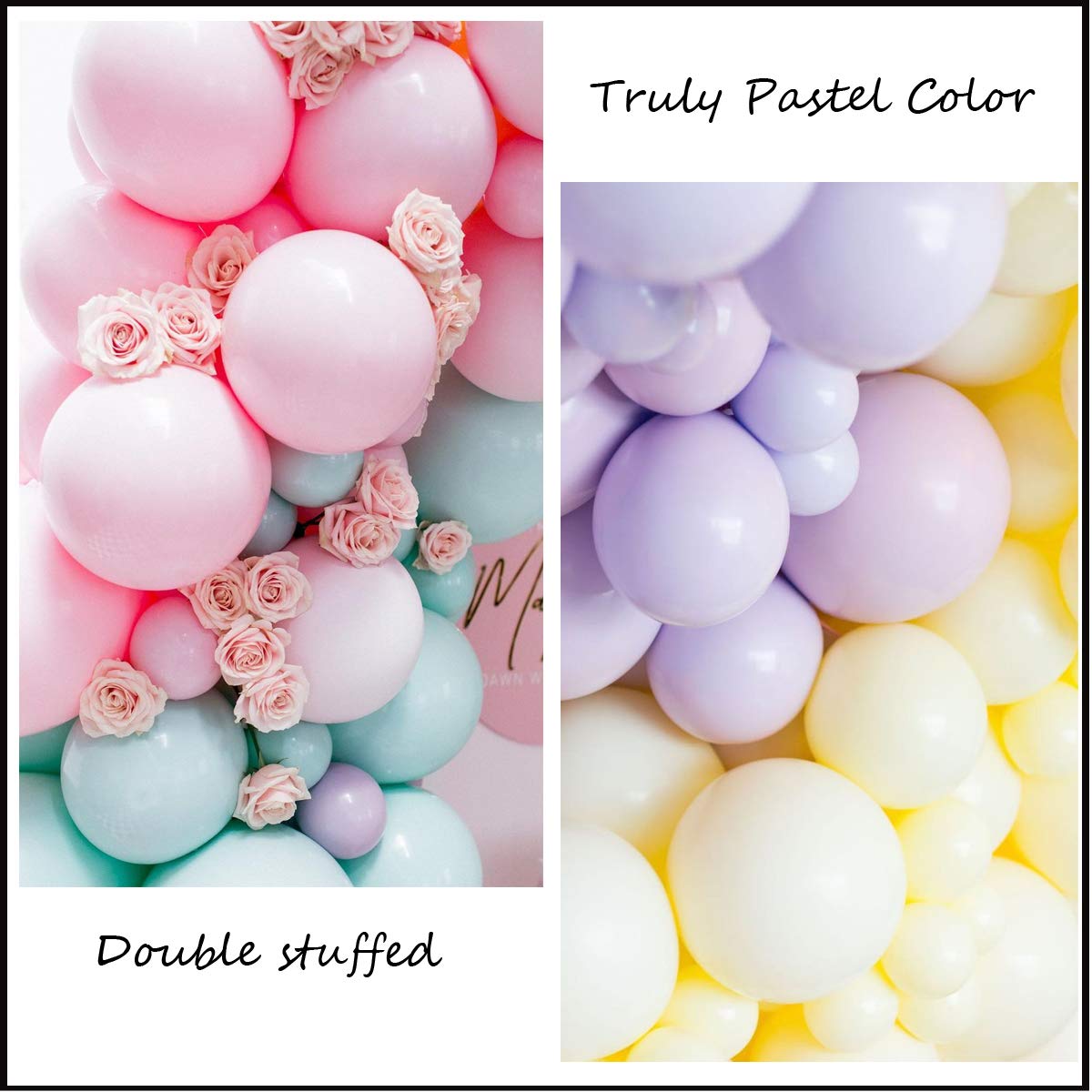 Eanjia Luxury Macaron Balloon Garland Kit Double-Stuffed 5" 10" 24" Pastel Pink,Green,Yellow,Purple Latex balloons 4D Gold foil Balloons for Wedding Baby Shower Birthday Party Backdrop Venue (Macaron)