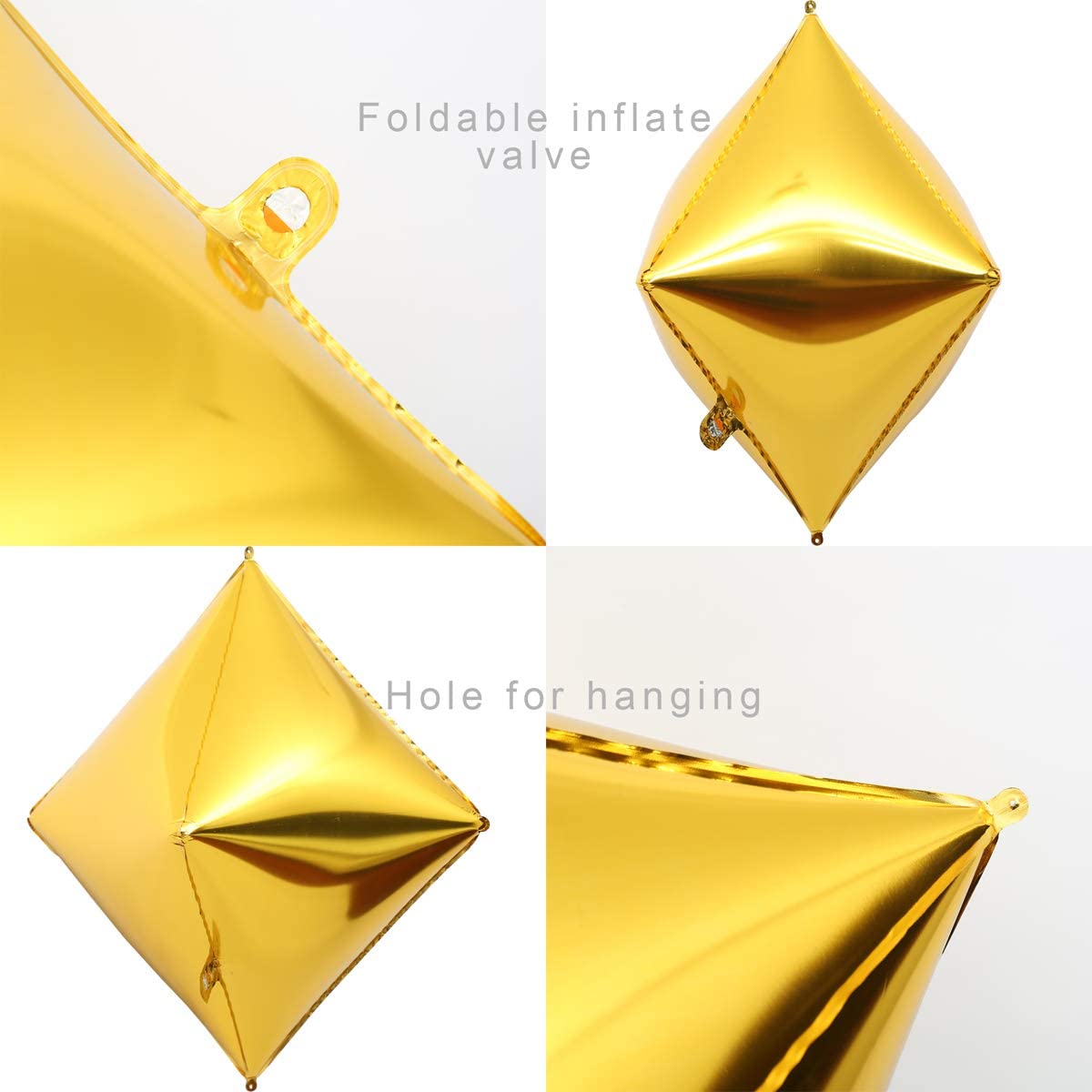 Eanjia 4D Gold Polyhedron Rhombus Foil Balloons 4count Hangable Gold Diamond Cube Mylar Balloons Graduation Balloons for Birthday Wedding Baby Shower Birthday Celebration Party Supplies Garland Decor