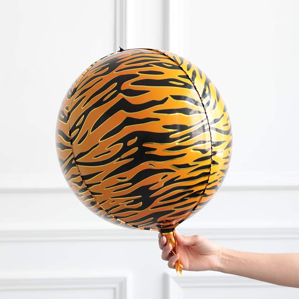 Eanjia Tiger Balloon Hangable 4 Count 16" Safari Print Balloons 4D Round Foil Balloons for Baby shower Photo Shower Birthday Party Supplies Wedding Balloon Arch Kit Tiger Balloon Garland Kit Zoo Decorations