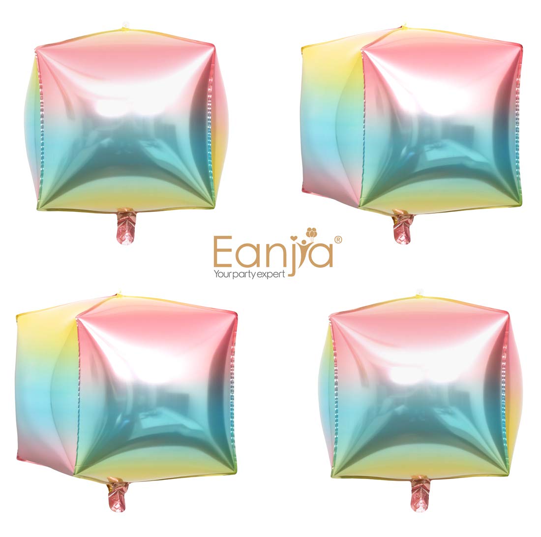 Eanjia Hangable Gradient Color Foil Balloons 4 Count 15" 4D Large Round Helium Balloons Sphere Aluminum Mylar Balloon Mirror Metallic Balloon Birthday Party Wedding Baby Shower Decor (Cube)