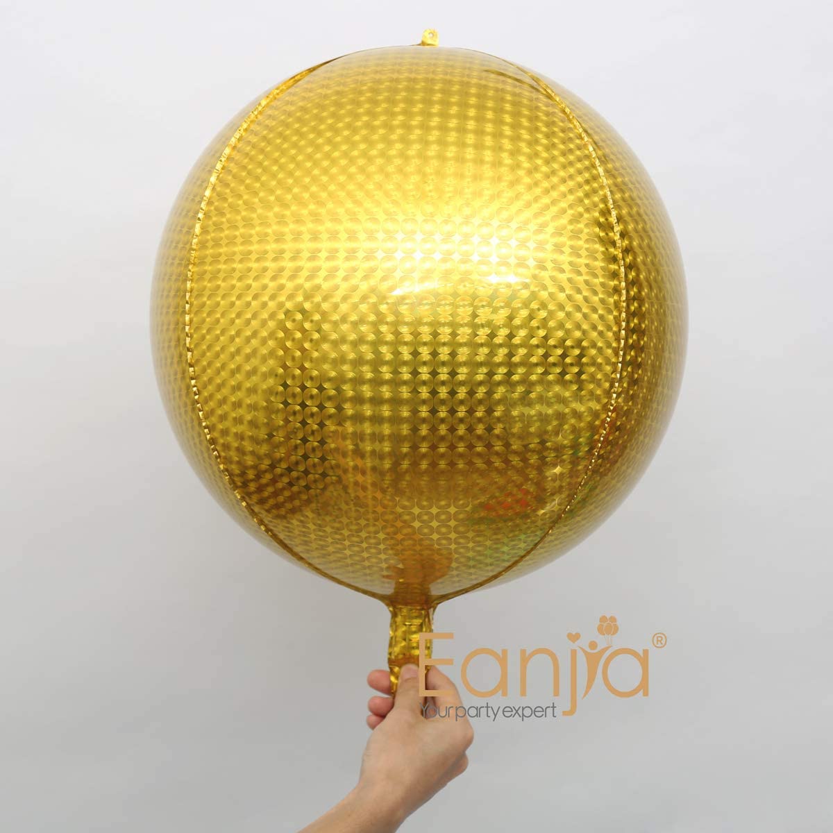 Eanjia 16" Orb Foil Balloons 4pcs Hangable Holographic Laser Steel Ball Pattern 4D Large Round Sphere Aluminum Foil Balloon Metallic Balloon Birthday Party Wedding Baby Shower Decor (Gold & Silver)