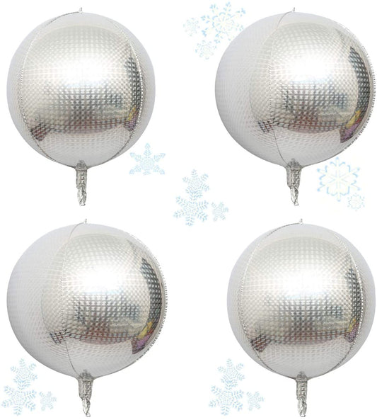 Eanjia 16" Orb Foil Balloons 4pcs Hangable Holographic Laser Steel Ball Pattern 4D Large Round Sphere Aluminum Foil Balloon Metallic Balloon Birthday Party Wedding Baby Shower Decor (Silver)