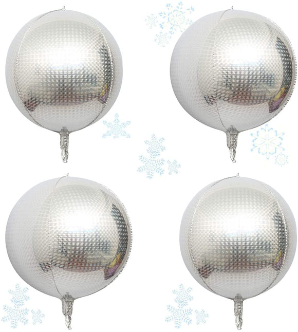 Holographic Silver Laser Disco Ball Balloon Hangable 4 Count 16