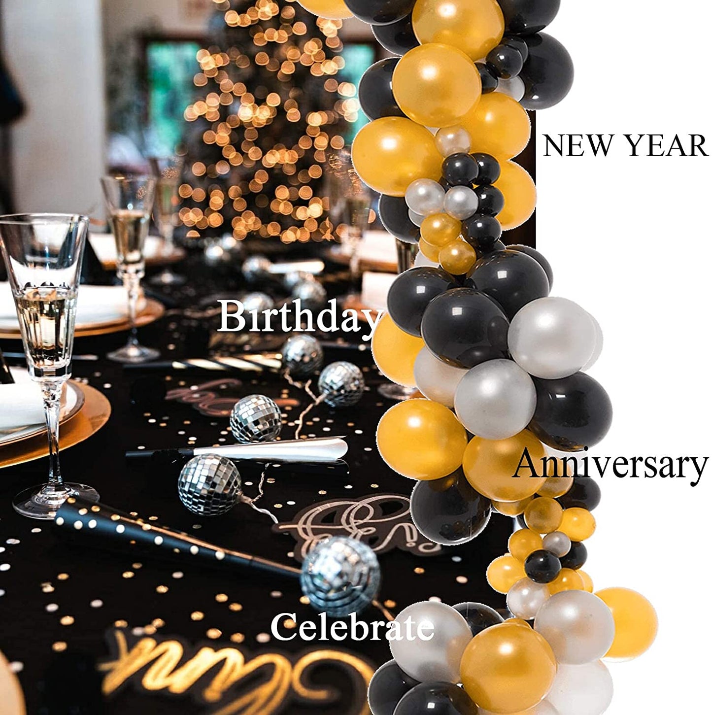 Eanjia DIY Balloon Garland Kit Classic Black Gold Silver Balloon Garland Kit Graduation Balloons for Anniversary 21st 30th 40th 50th Birhtday Party Decoration Backdrop (Black & Gold)