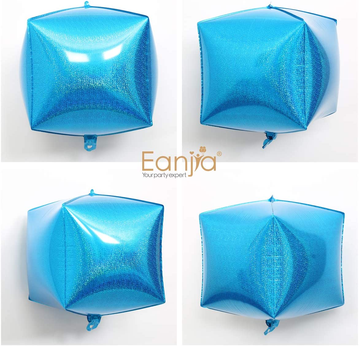 Eanjia Blue Holographic Laser Cube Foil Balloons 4 count 15" Hangable Square Shaped Aluminum Balloon for Wedding Decorations Birthday Party Baby Shower Engagement Party Backdrop Venue Decor