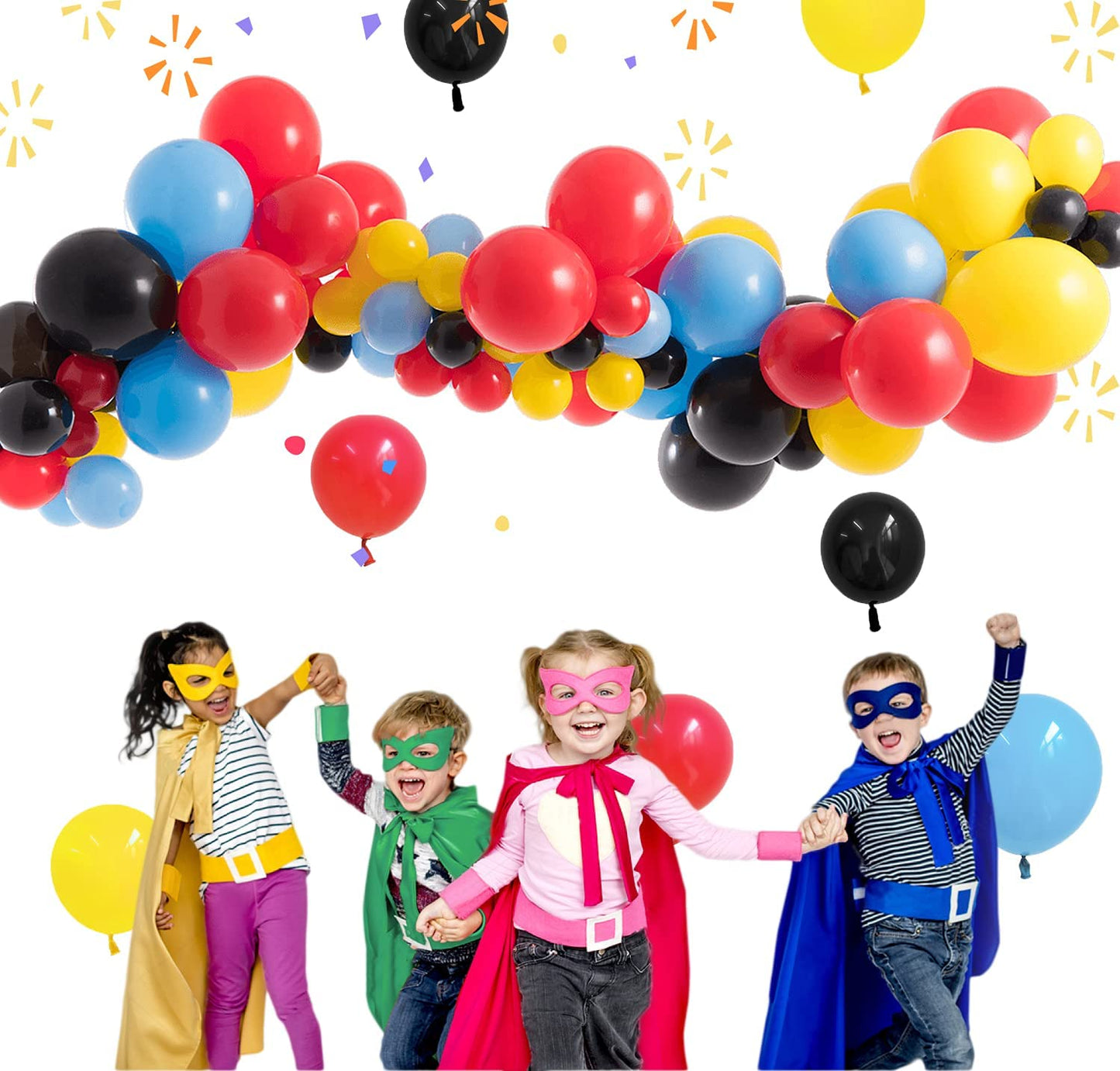 Eanjia DIY Balloon Garland Kit Super Hero Theme Balloon Party Supplies Red,Blue,Black,Yellow Latex Balloons Arch Kit (Super Hero)