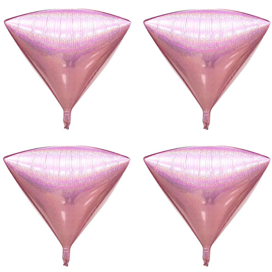 Eanjia Holographic Laser Pink Foil Diamond Balloons 4count 4D Foil Balloons 17"Hangable Triangle Cube-Shaped Aluminum Mylar Balloon for Baby Shower Girl Birthday Wedding Family Party Decoration (pink)