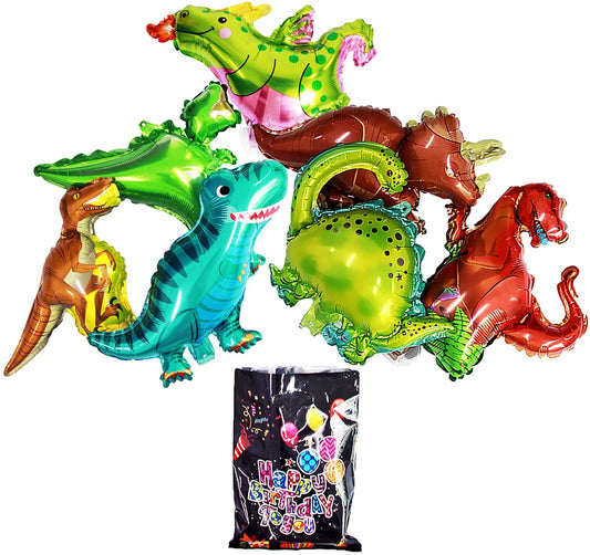 Eanjia Foil Dinosaur Balloon 7pcs Mini Dinosaur Balloons Cartoon Dinosaur Birthday Party Supplies Dinosaur Themed Jungle Party Baby Shower Garland Kit Decorations 10 pcs Balloon Sticks Holder 13.7Inch